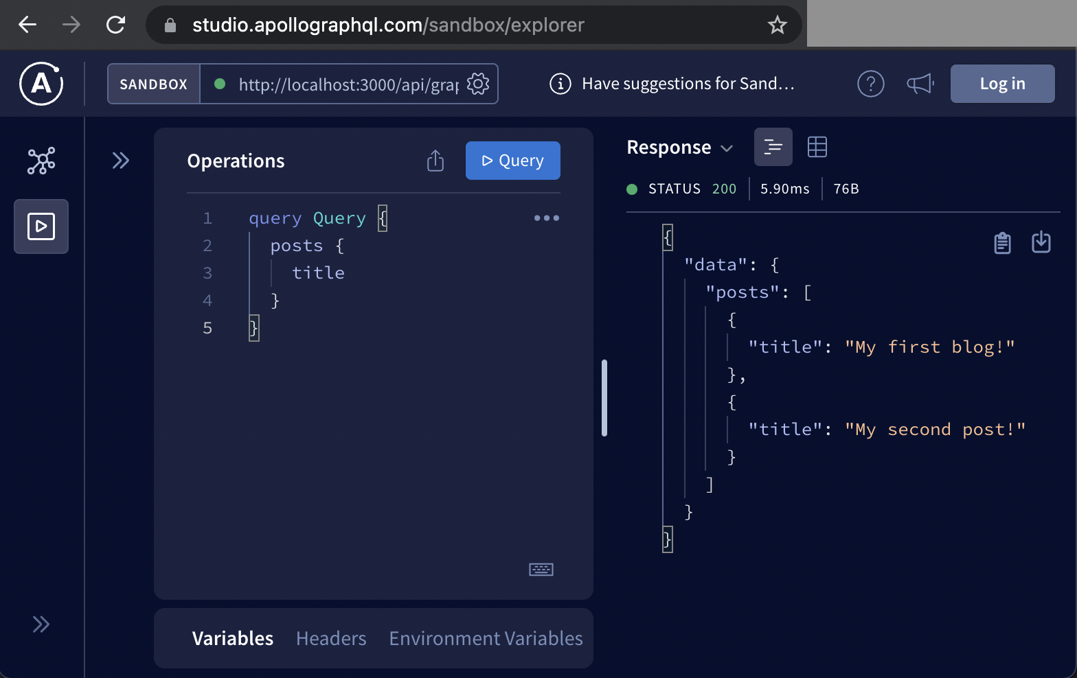 A browser displaying the GraphQL playground